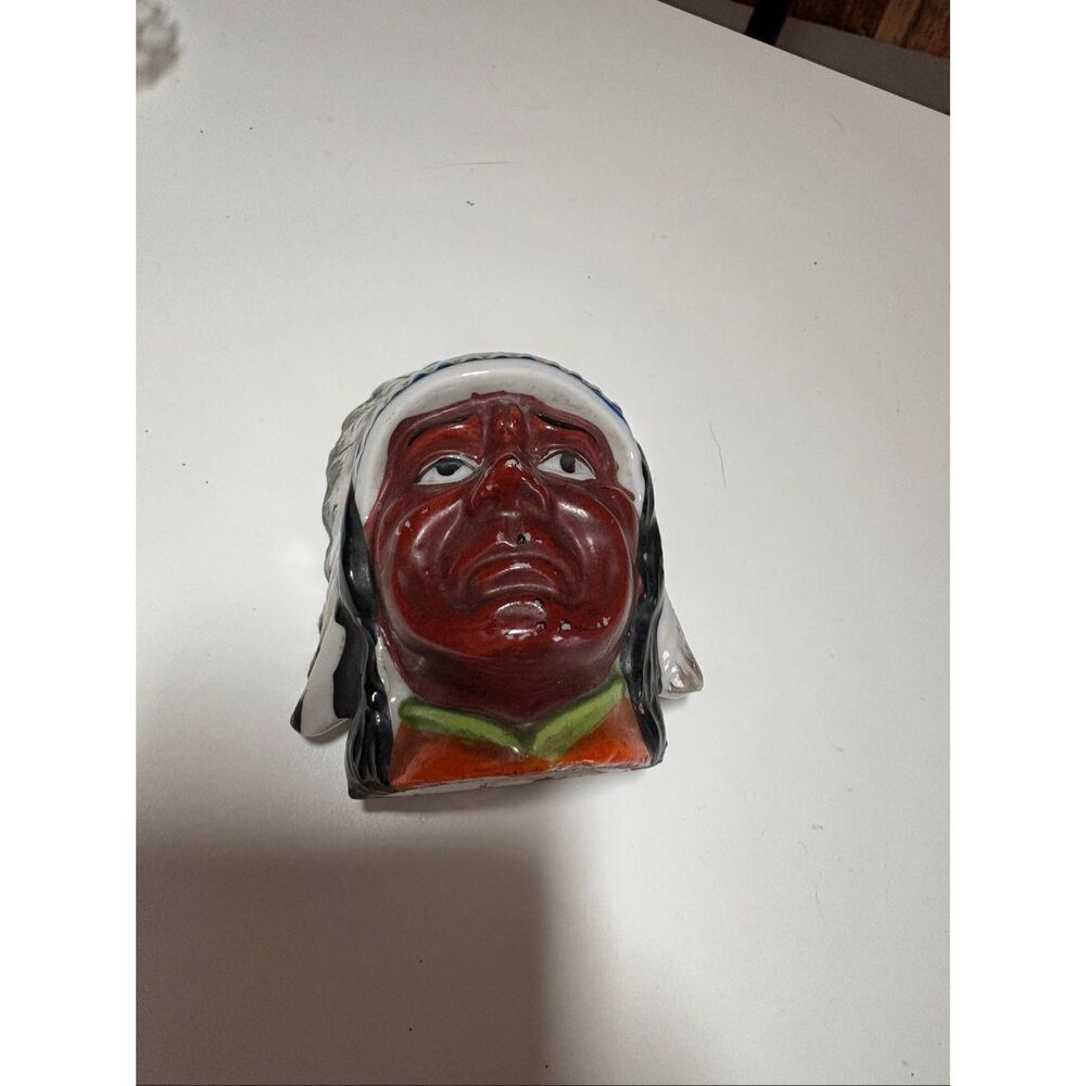 Vintage Ceramic Native American Head Coin Bank Made In Japan